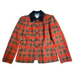 Pendleton Petite Vintage Wool Plaid Blazer Velvet Collar Red Green Tartan 6 USA